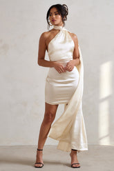 Nasira Elegance - Asymmetric Neck Satin Mini Dress